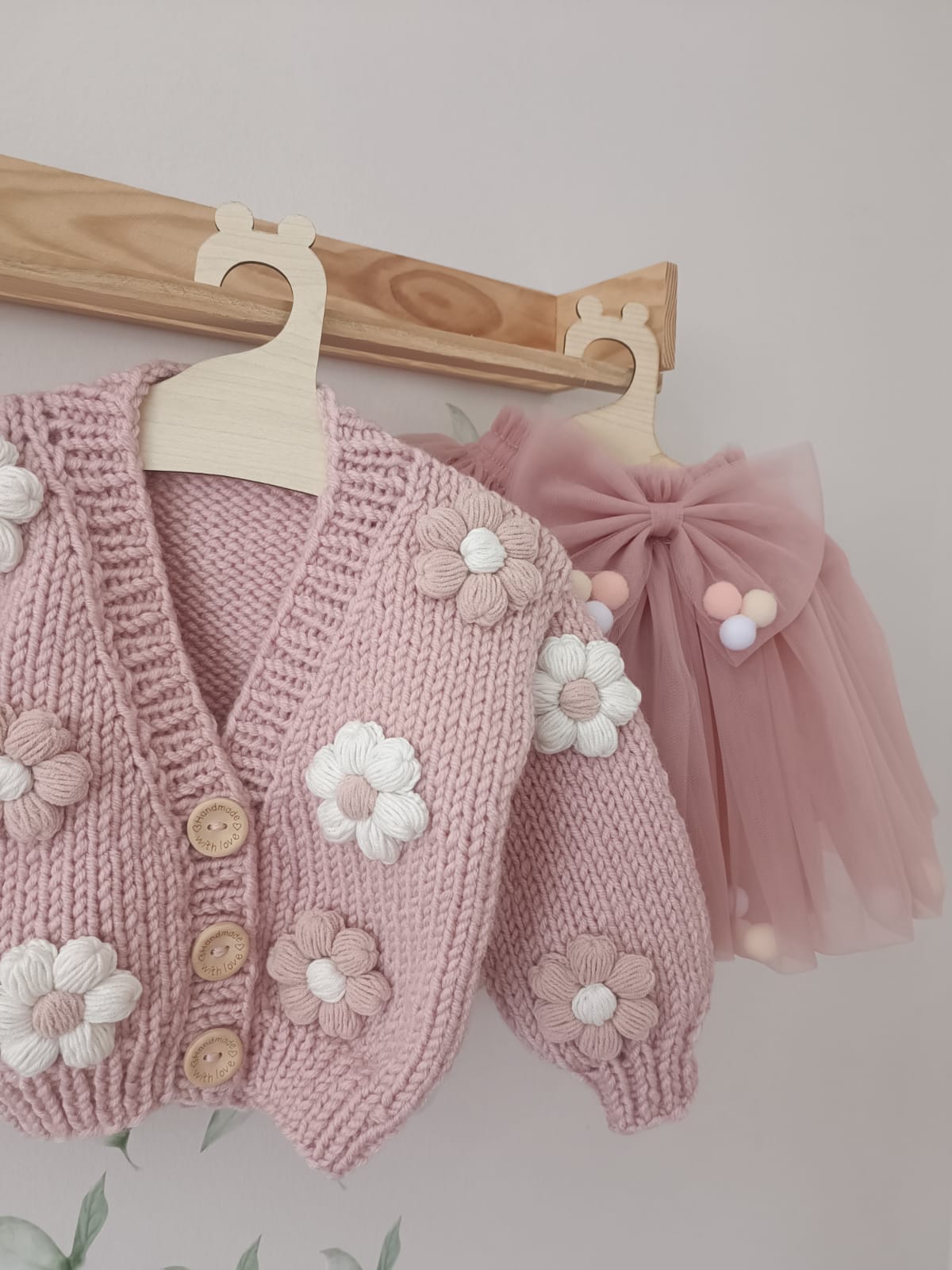 In stock New style flowers front, arms and back handknitted cardigan