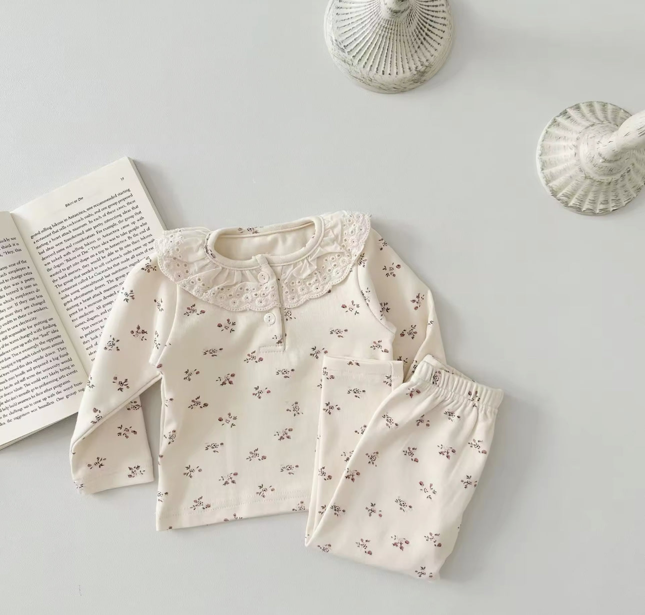 Pre order soft cotton floral Peter Pan collar top and leggings