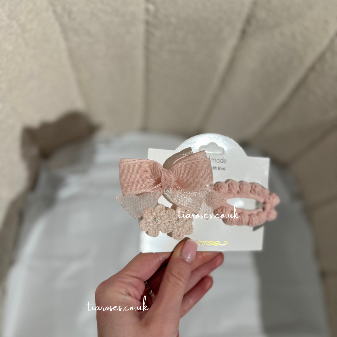 In stock pink handmade crotchet clip set