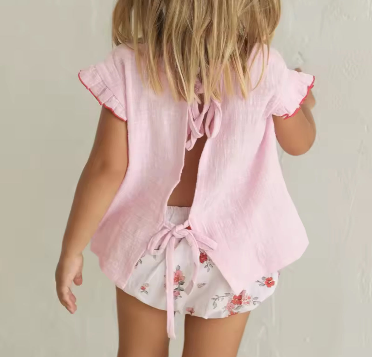 Summer boho pink tie back top/bloomers