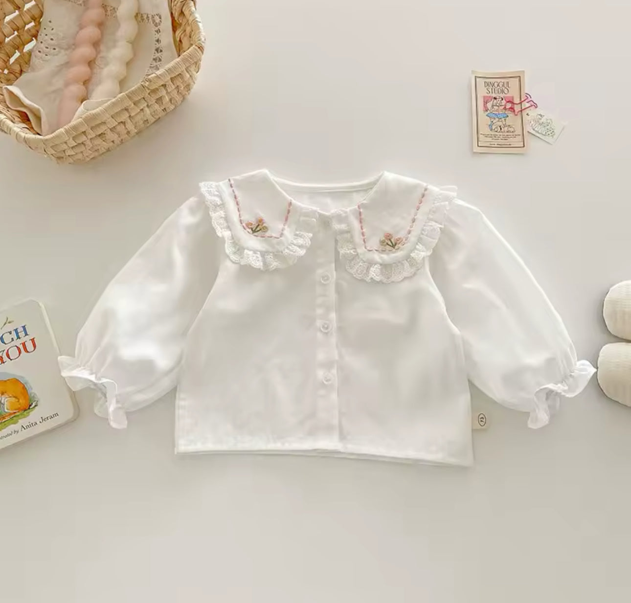 Pre order spring floral print denim dungarees and embroidered flower collar shirt
