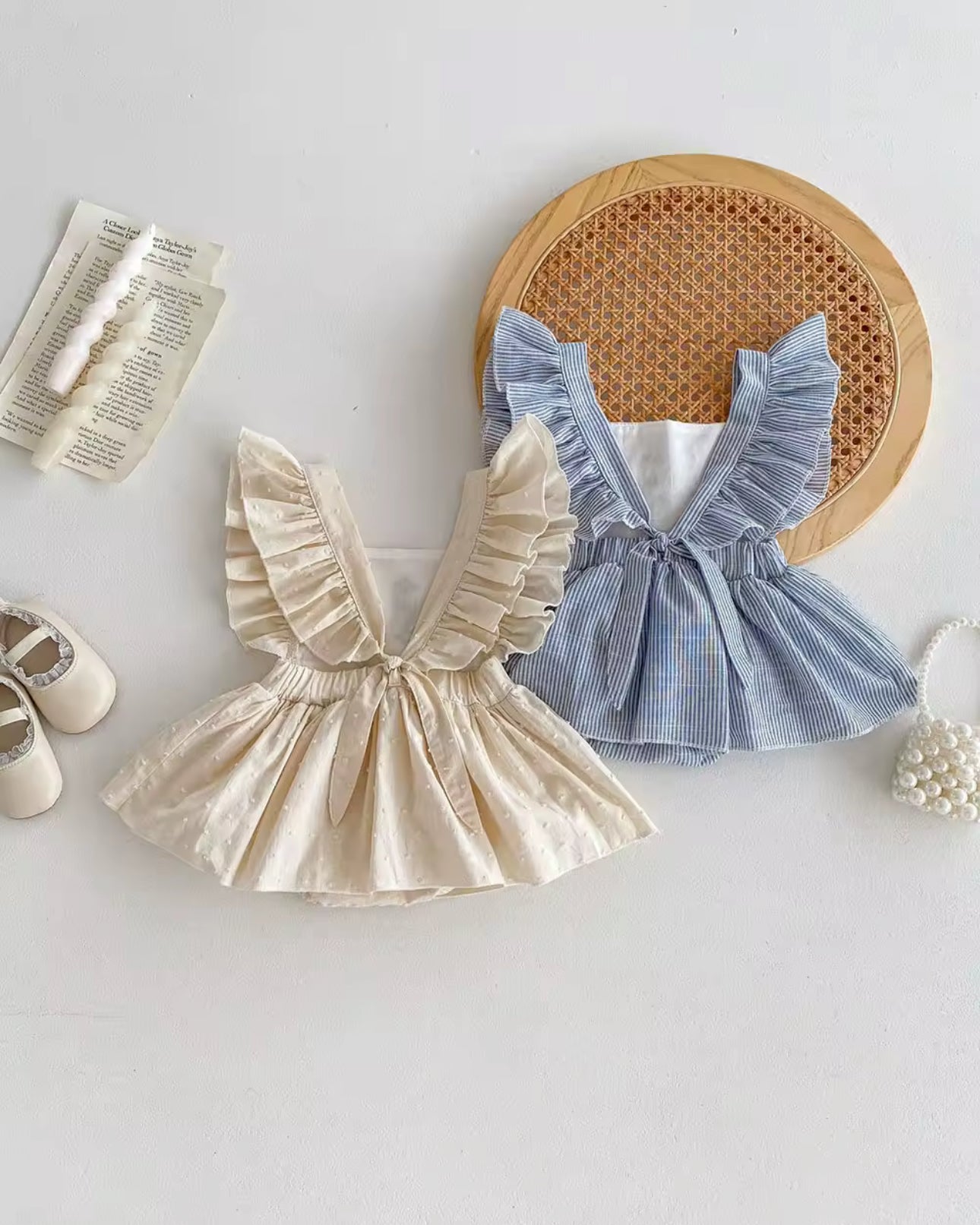 Ruffle embroidered flower spring summer rompers