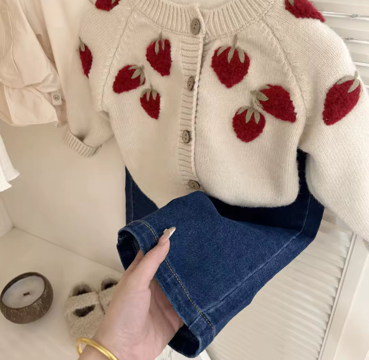 Strawberry embroidered knit cardigan