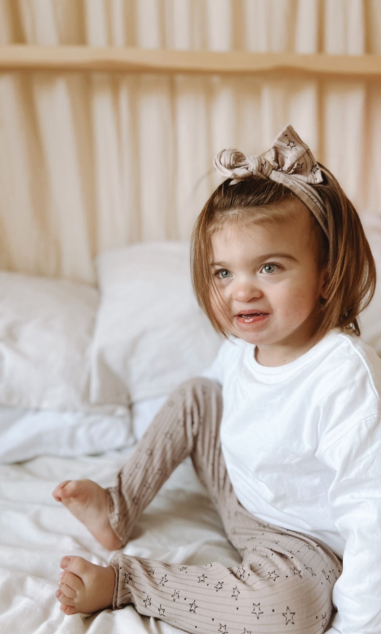 In stock handmade cotton legging and bow set brown