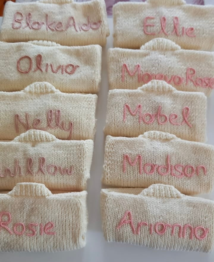New handknitted name personalised cream cardigan