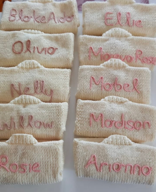 New handknitted name personalised cream cardigan