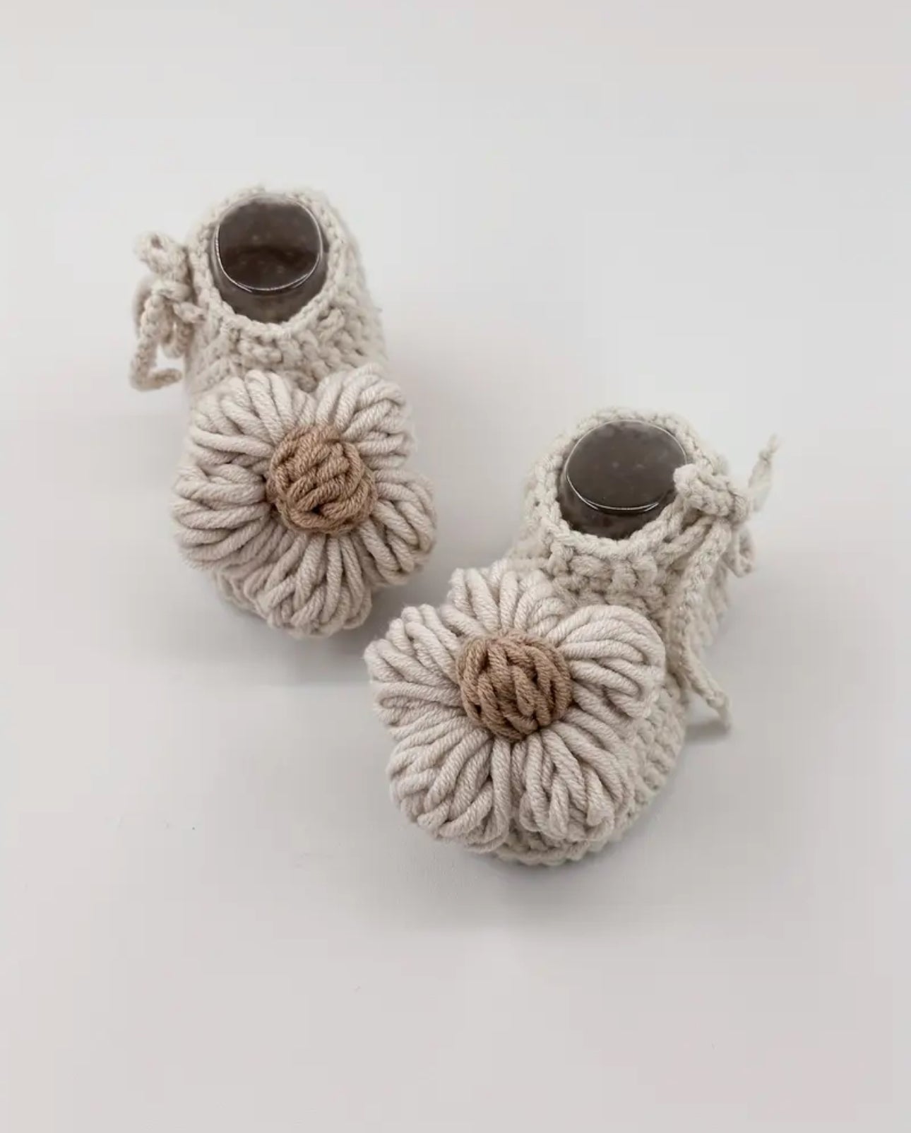 Hand crochet beige flower booties (1 week turnover time)