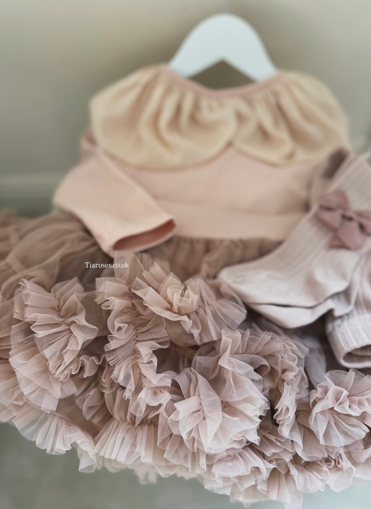 Handknitted cream flower cardigan, top, tutu and tights 4 piece set