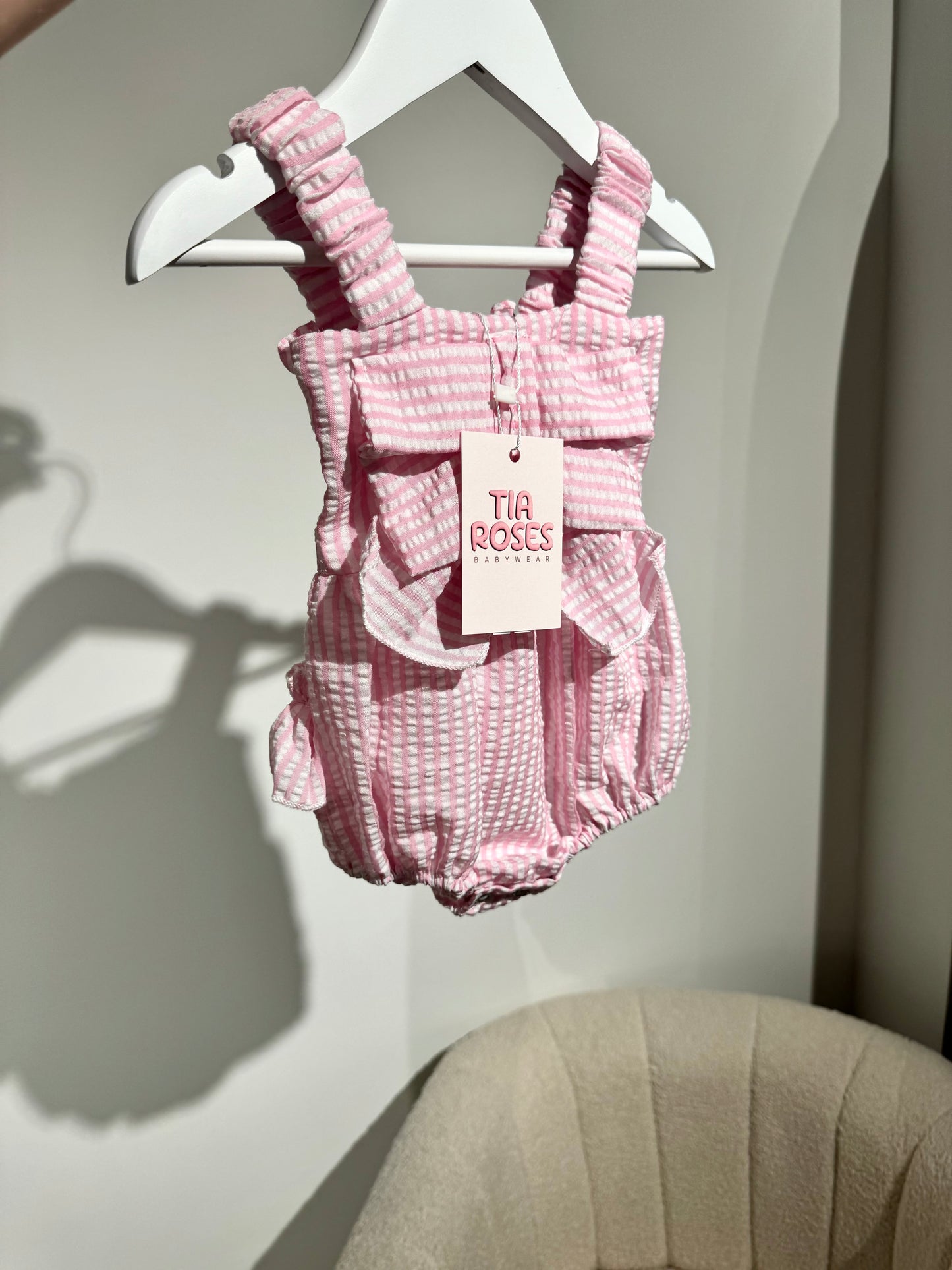 In stock Pink bow ruffle romper