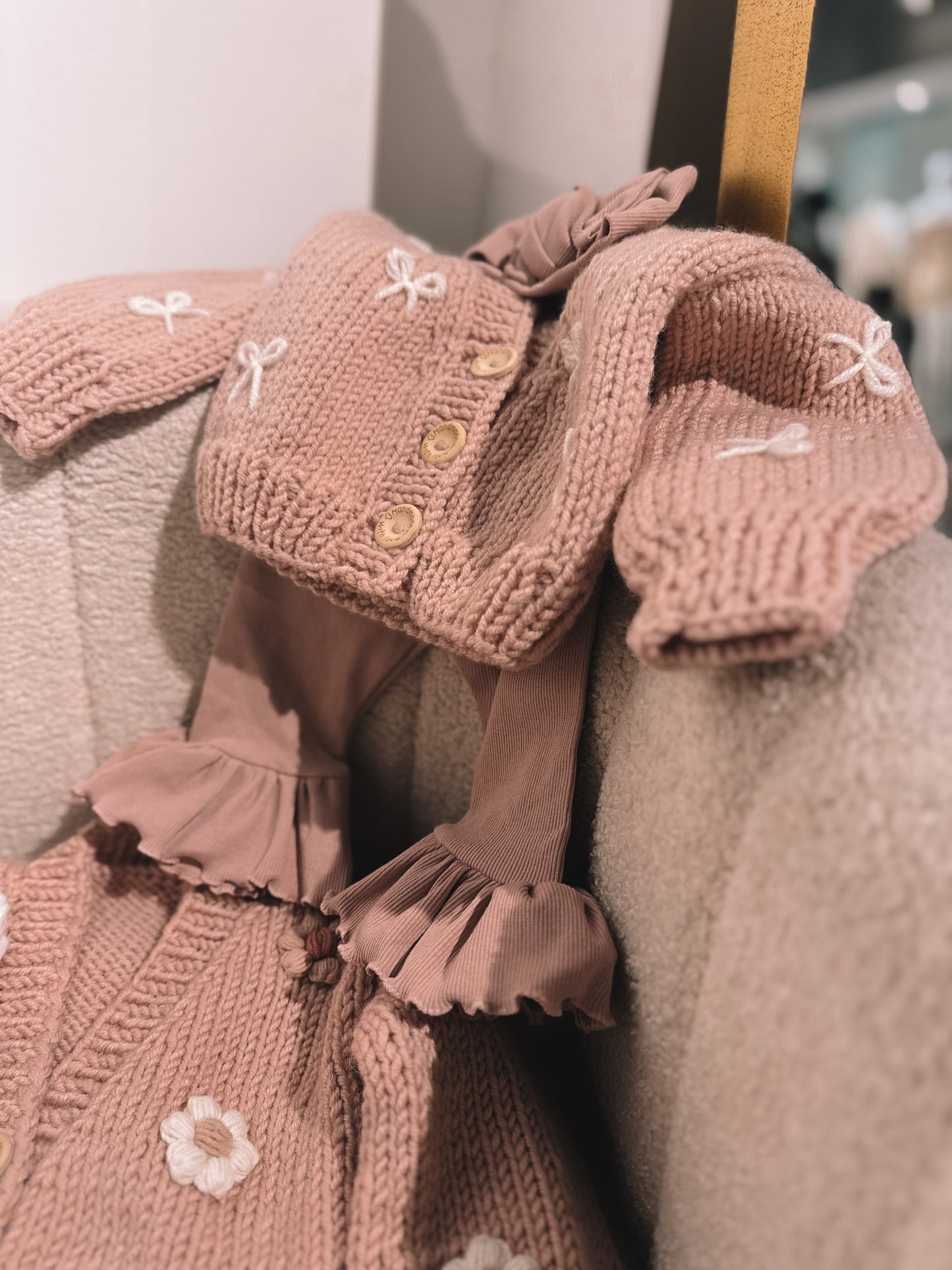 In stock spring handmade organic cotton legging and bow set