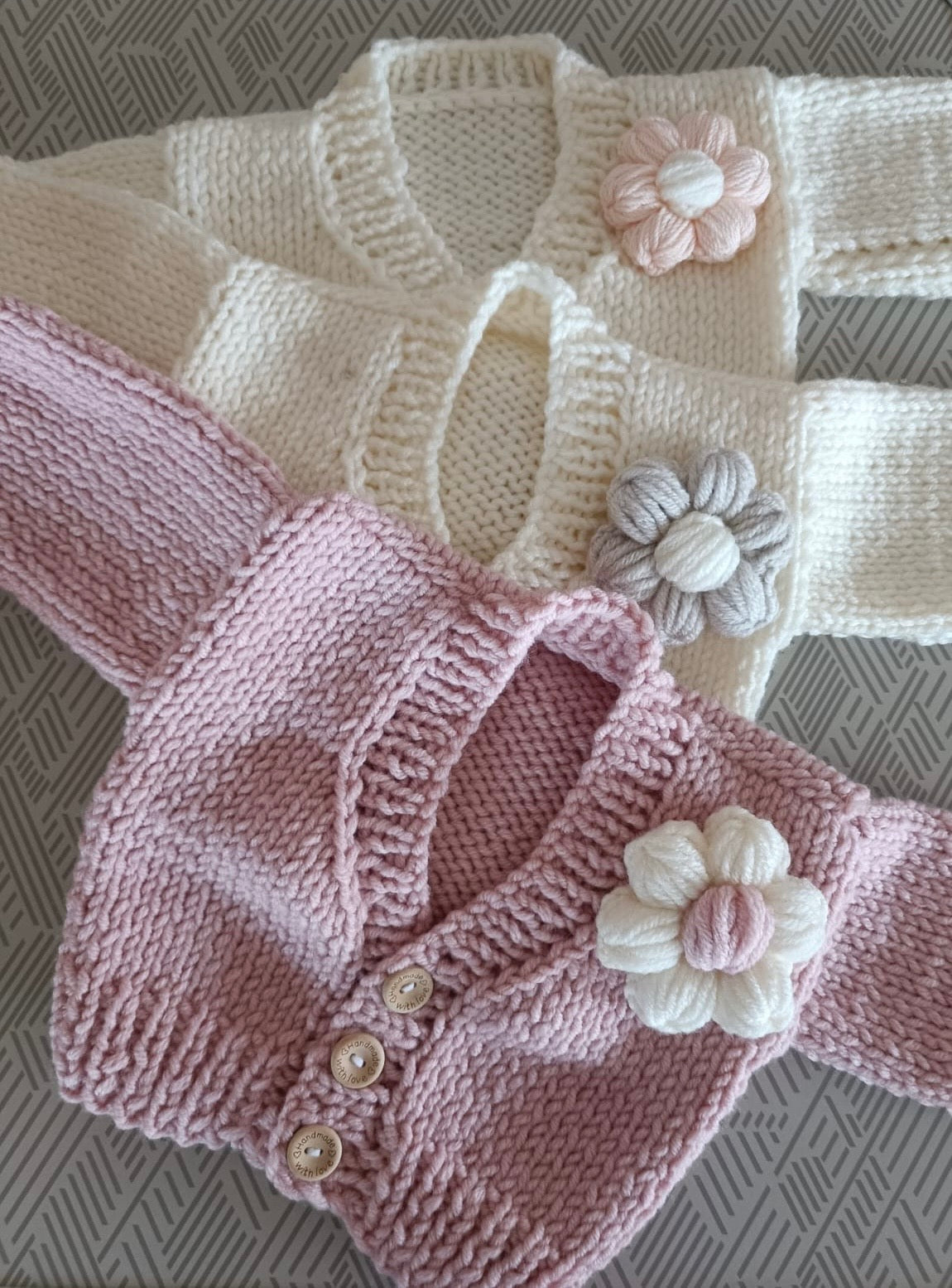 Pre order handknit flower cardigan pink