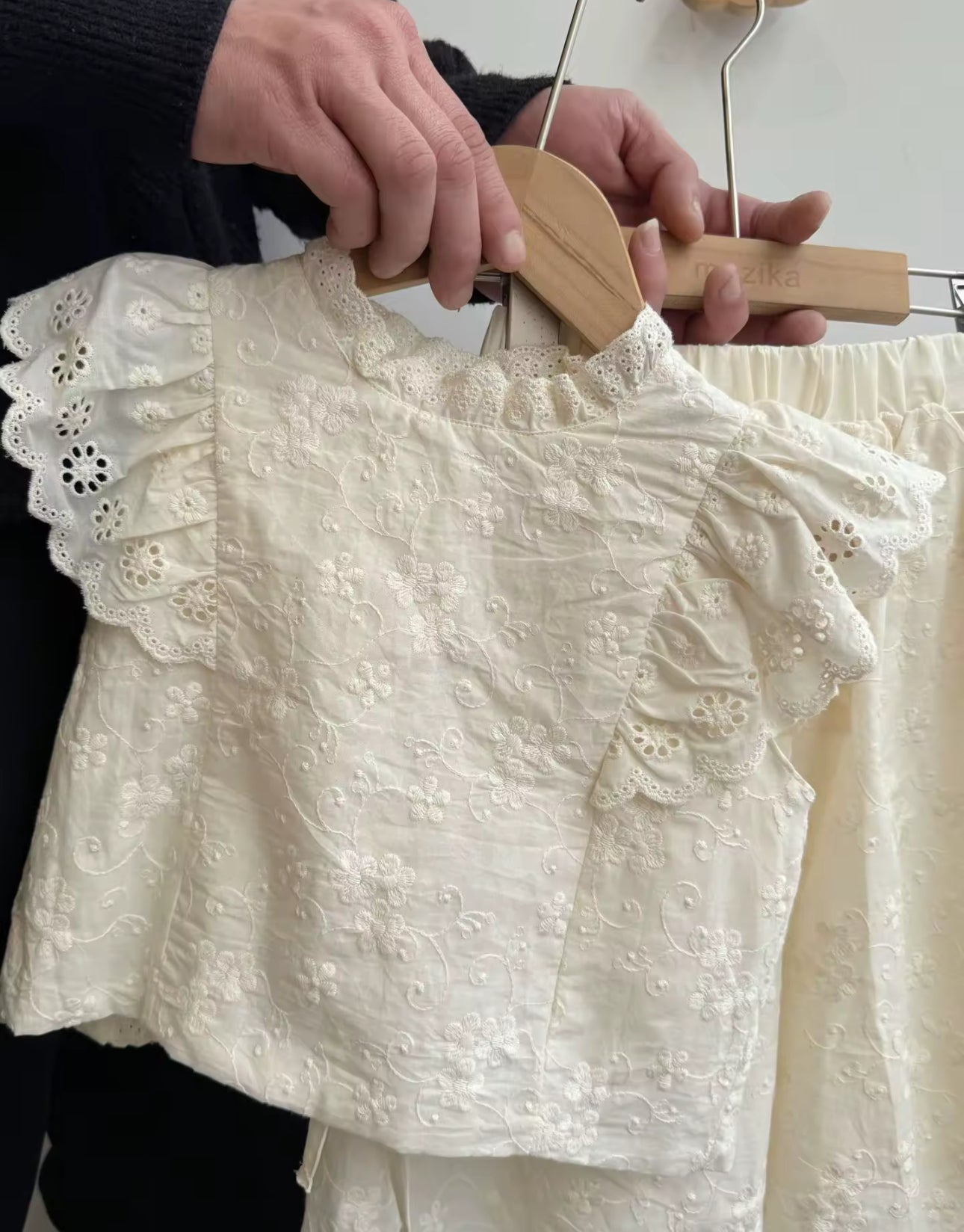 Spring flower embroidered cream two piece set (pre order)