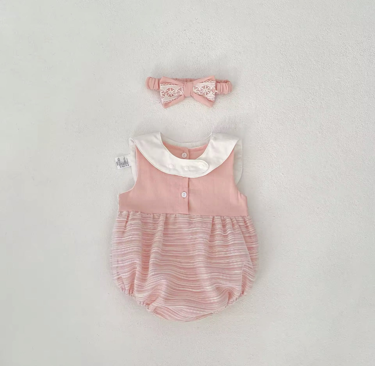 3 piece spring summer lace baby pink bow set