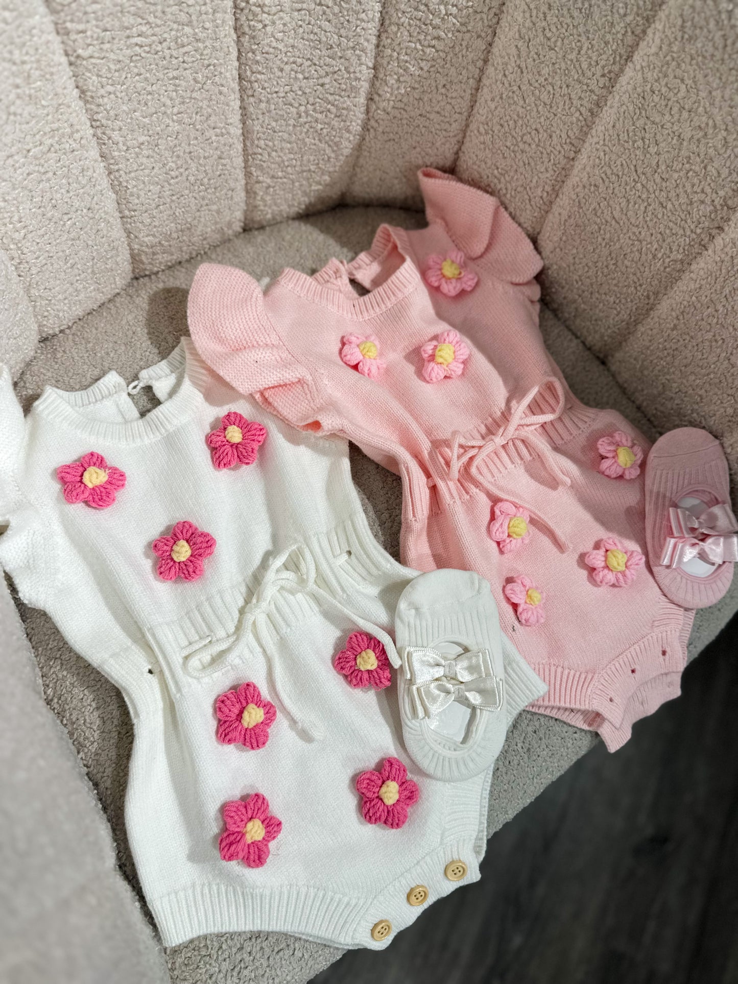 Handmade flower cotton rompers