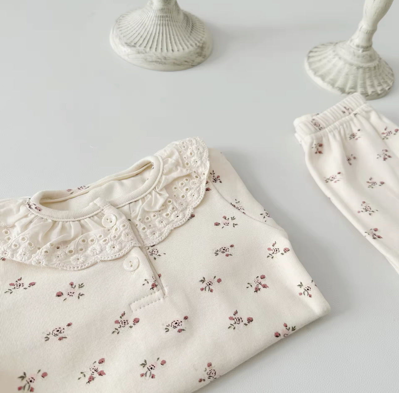 Pre order soft cotton floral Peter Pan collar top and leggings