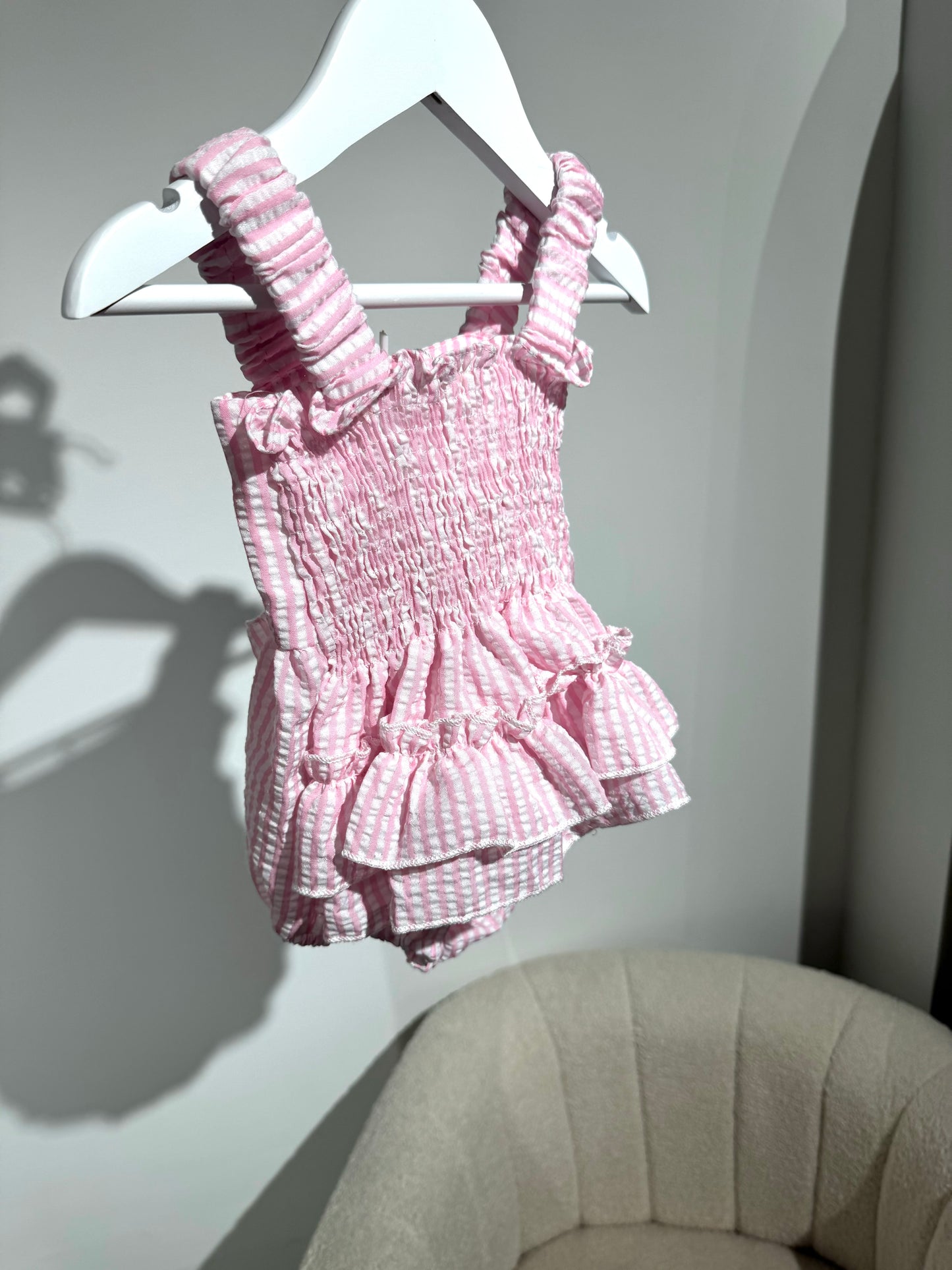 In stock Pink bow ruffle romper