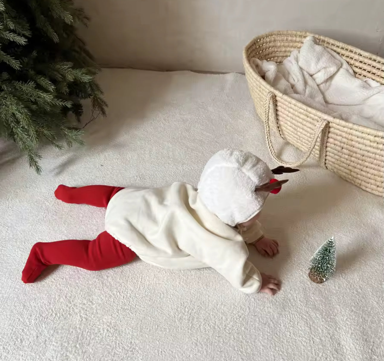 Embroidered merry Christmas cream sweater style romper