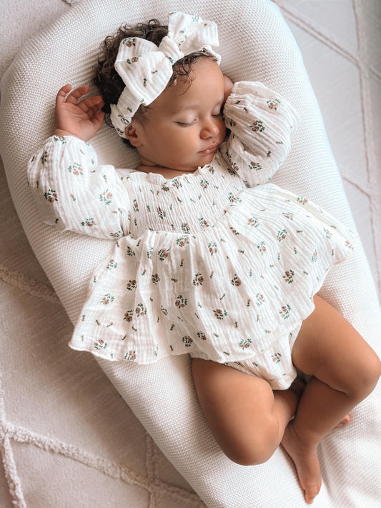 Floral cream romper and headband set