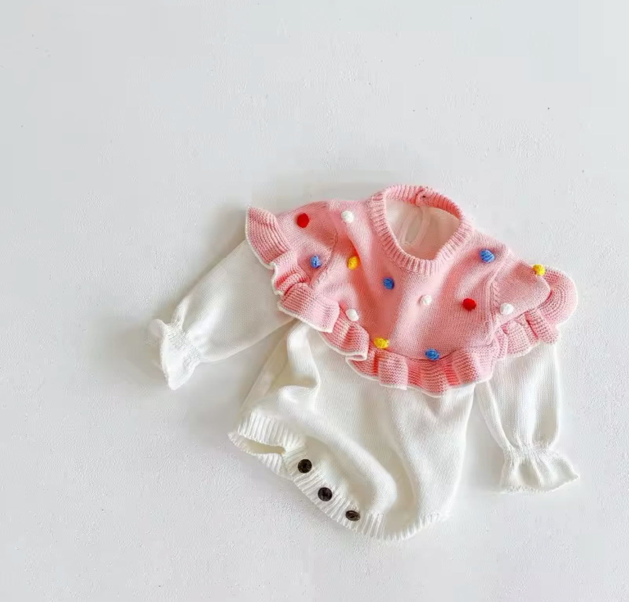 Pre order knit pink spot romper