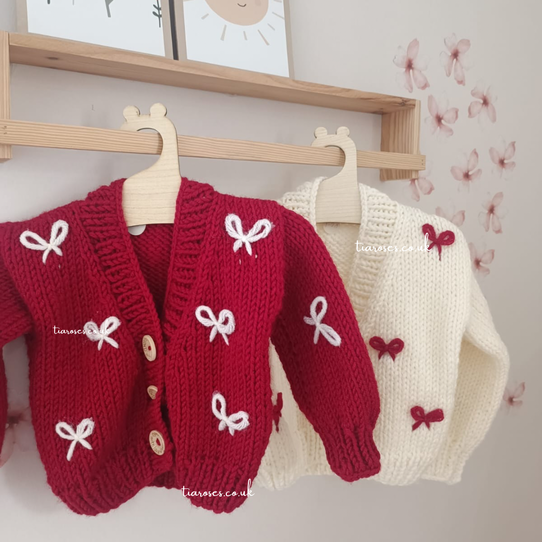 New style red loop bow handknitted cardigans