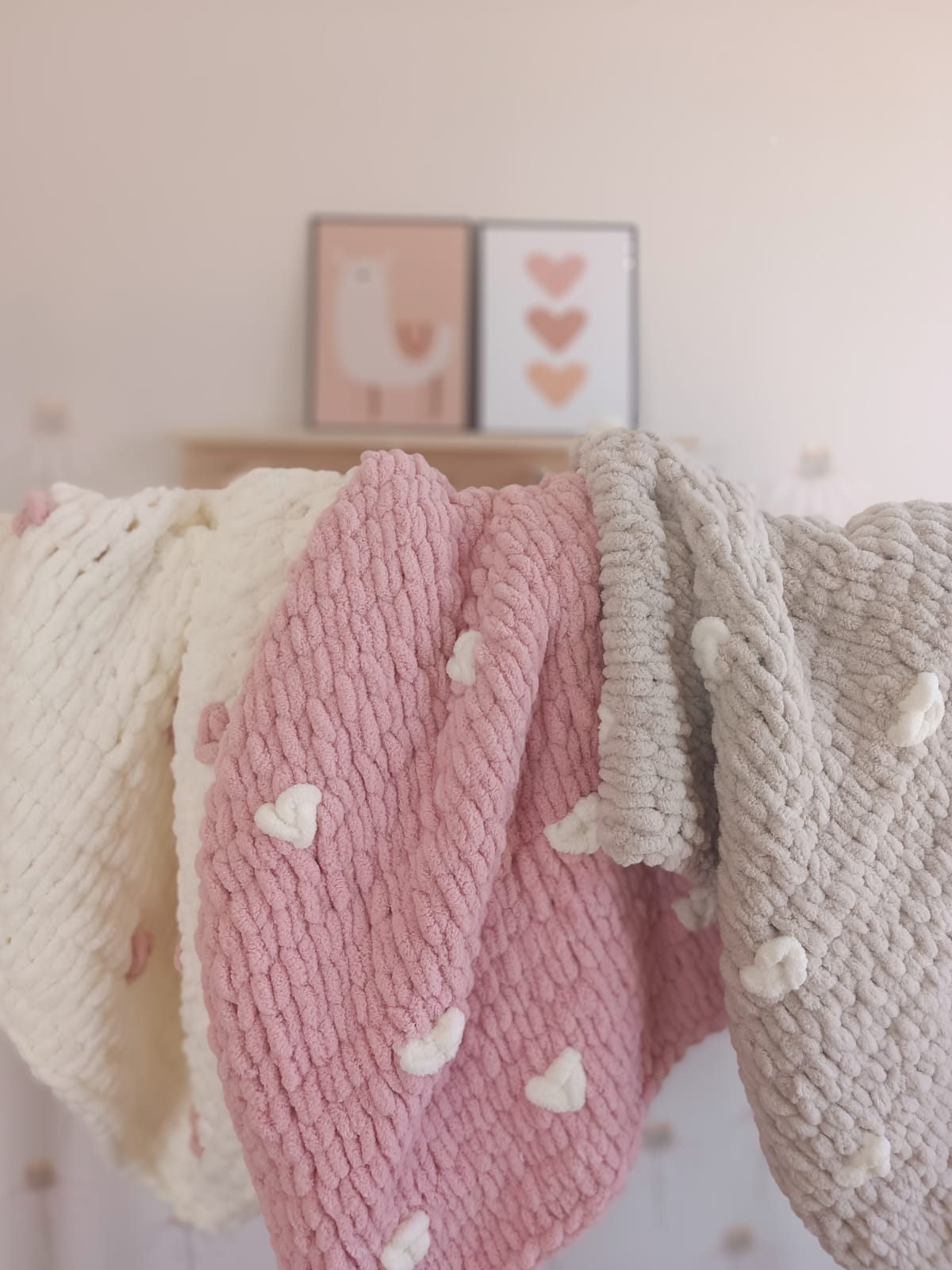 Chunky soft handknit blanket solid colour