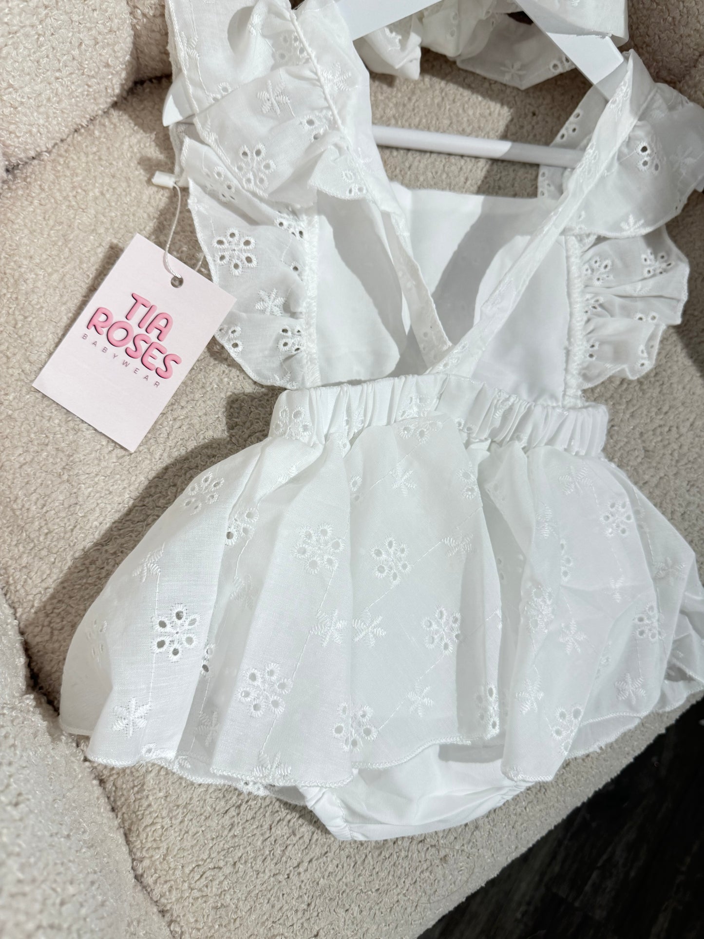In stock summer broderie romper and headband