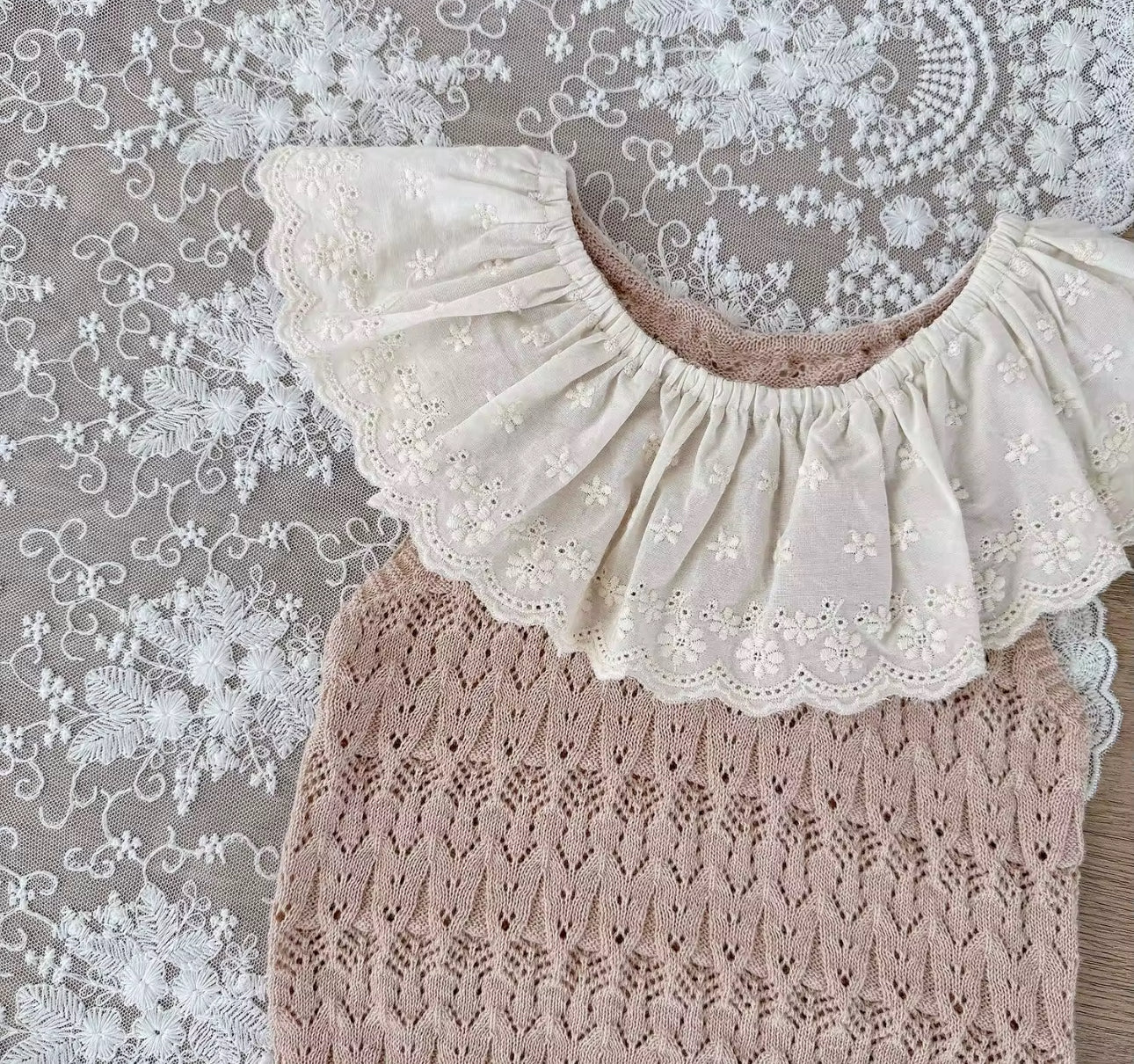 Summer knit two piece lace trim sets