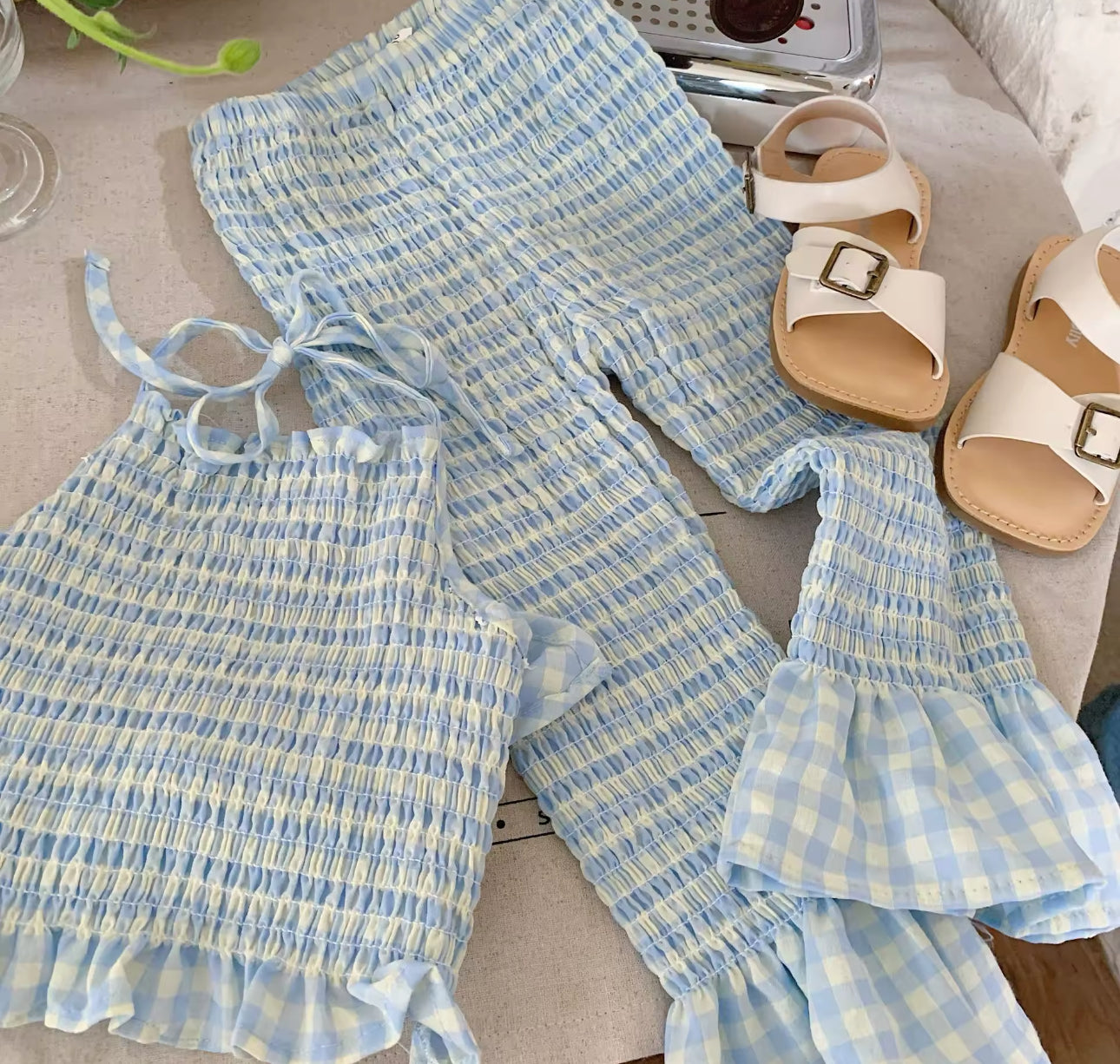 Blue gingham two piece summer set
