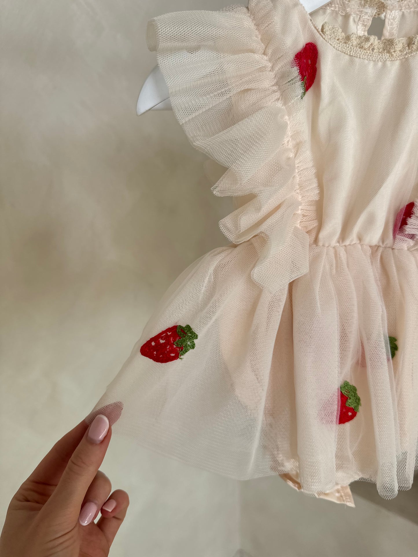 In stock summer cream strawberry tutu dress