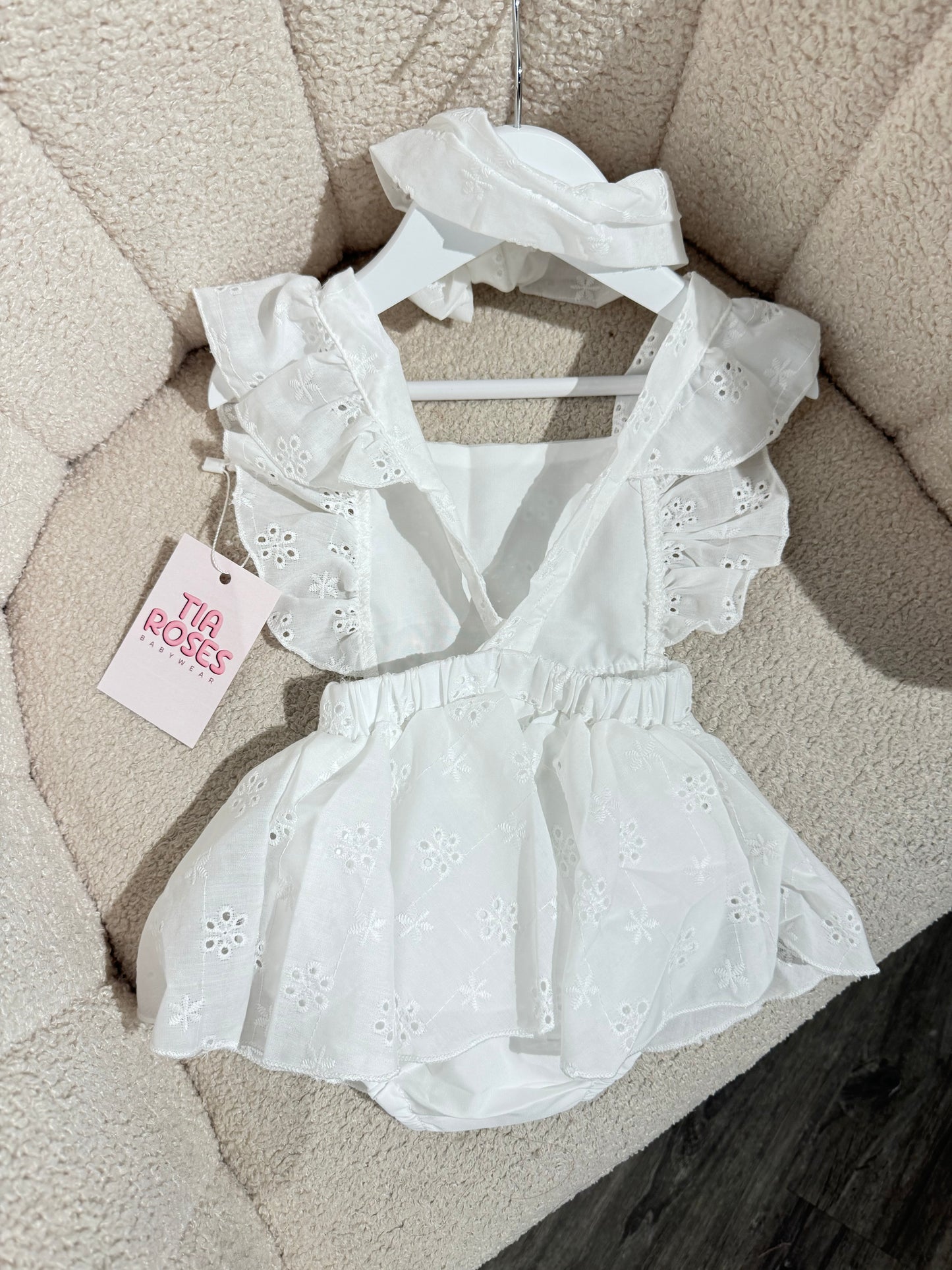 In stock summer broderie romper and headband