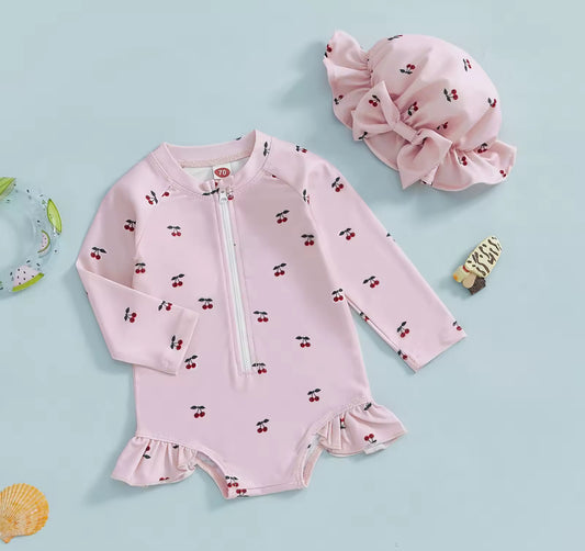 Cherry print swim set