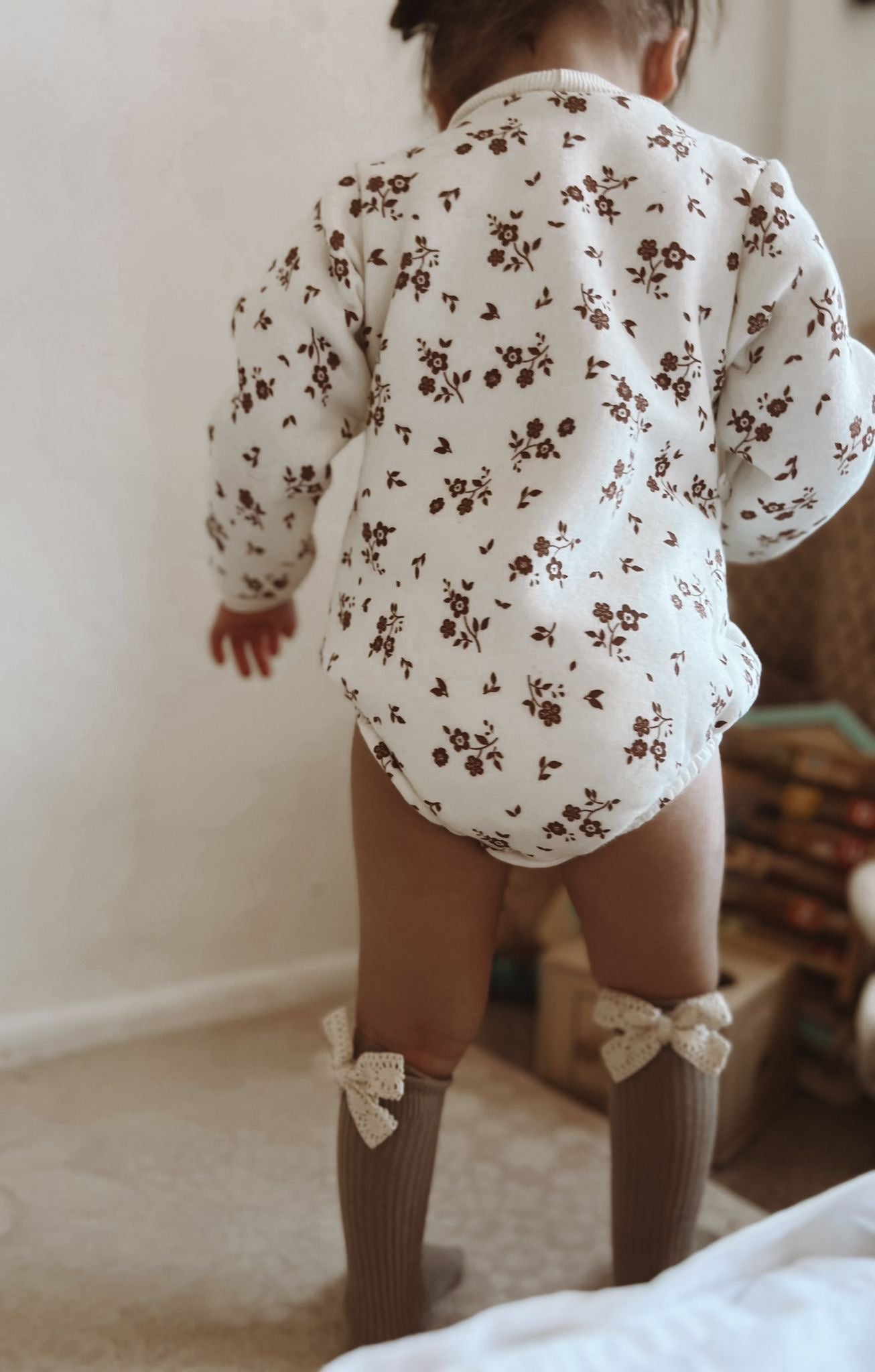 In stock spring handmade fleece lined floral romper