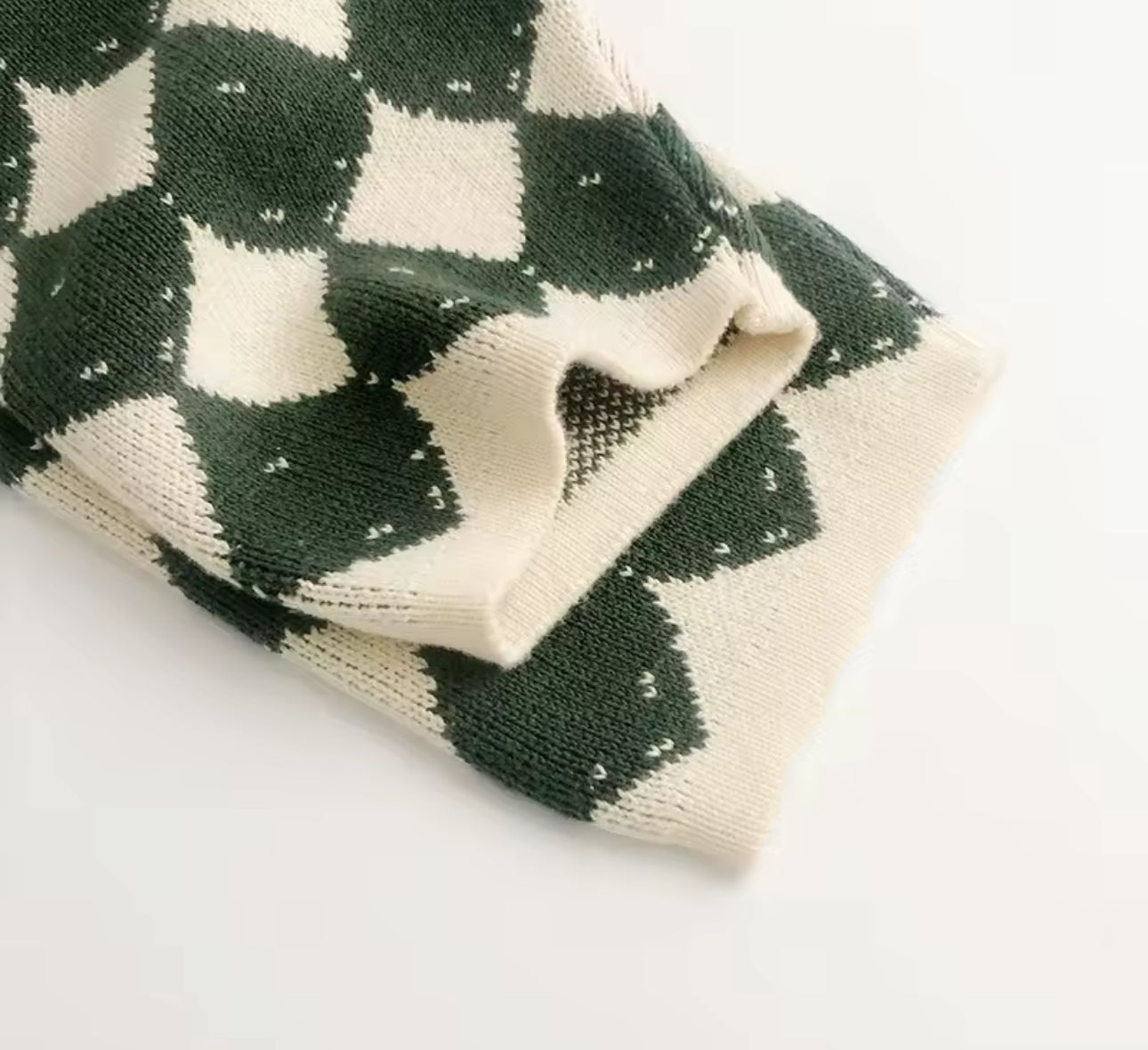 Green chequered knit top and trouser set