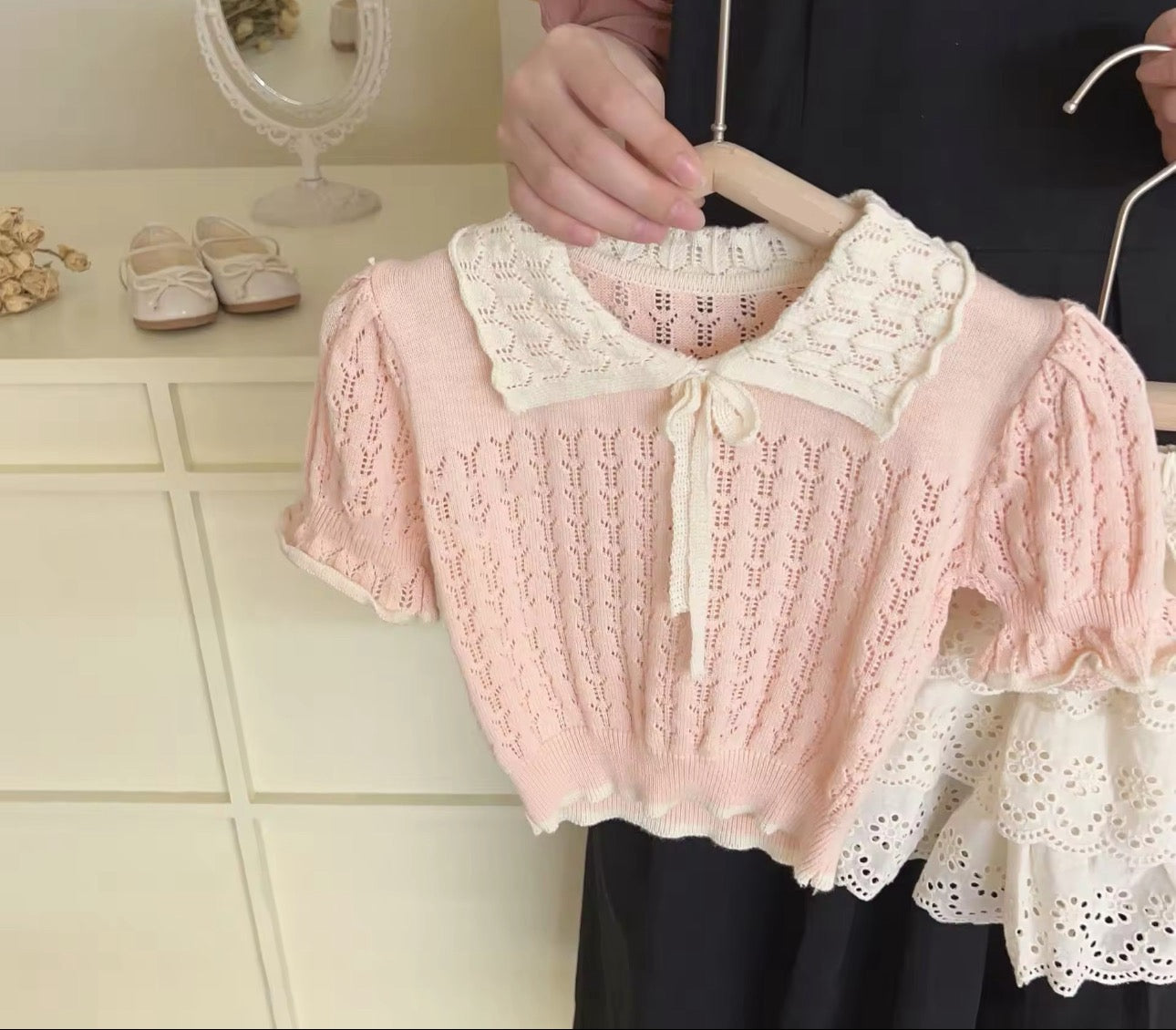 Pre order knit top and ruffle skort set