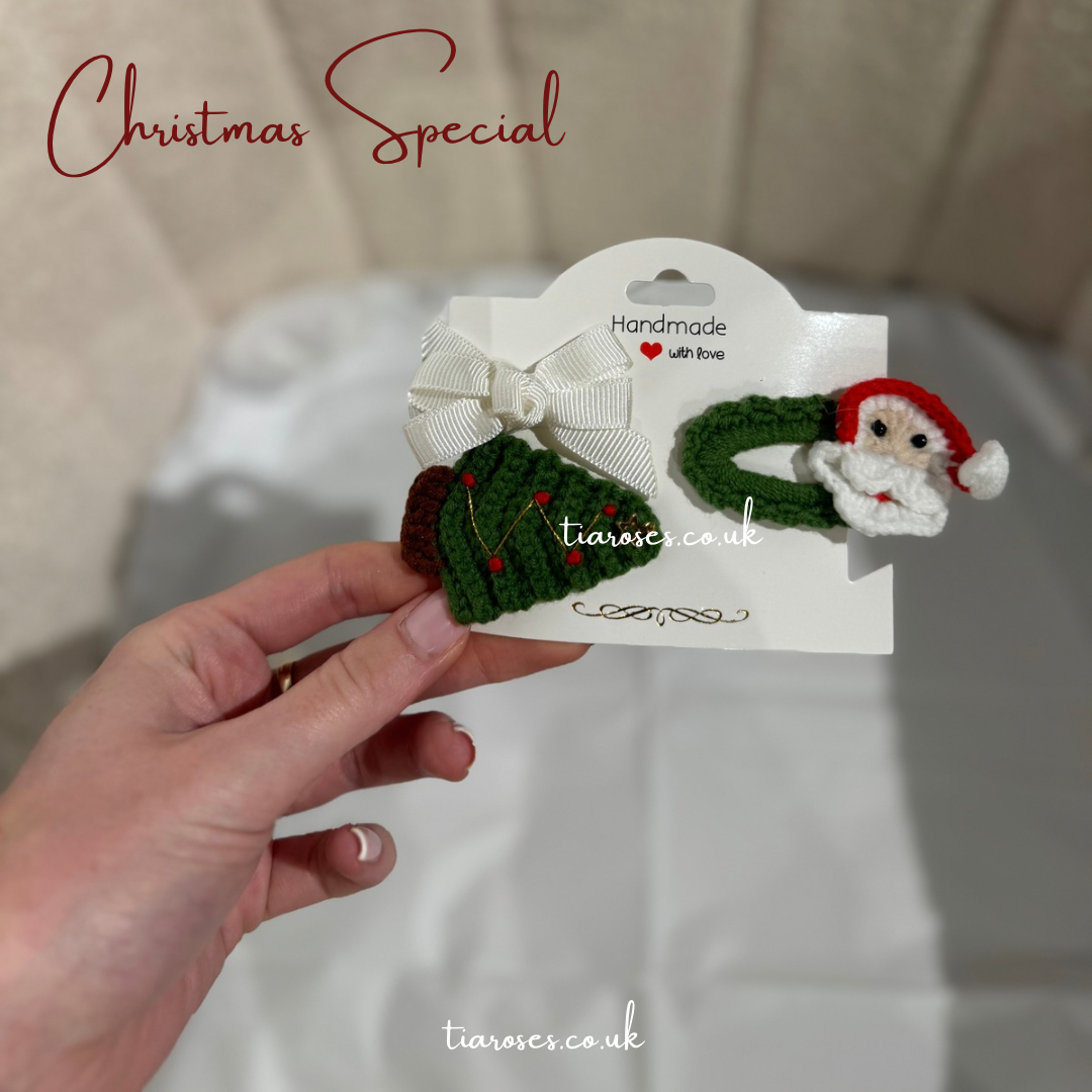 In stock handknitted Christmas hair clips