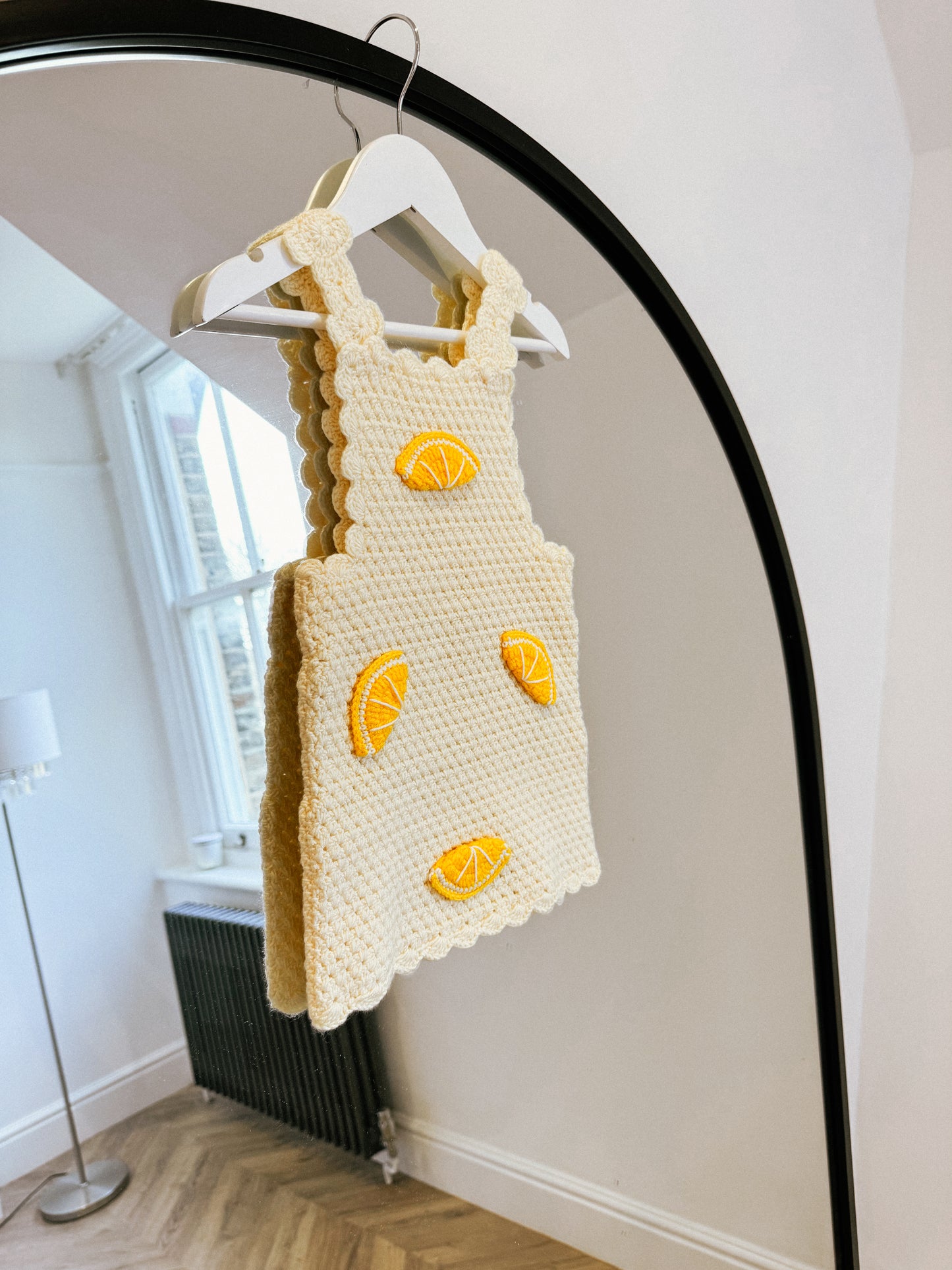 Hand crochet thick cream and lemon dress