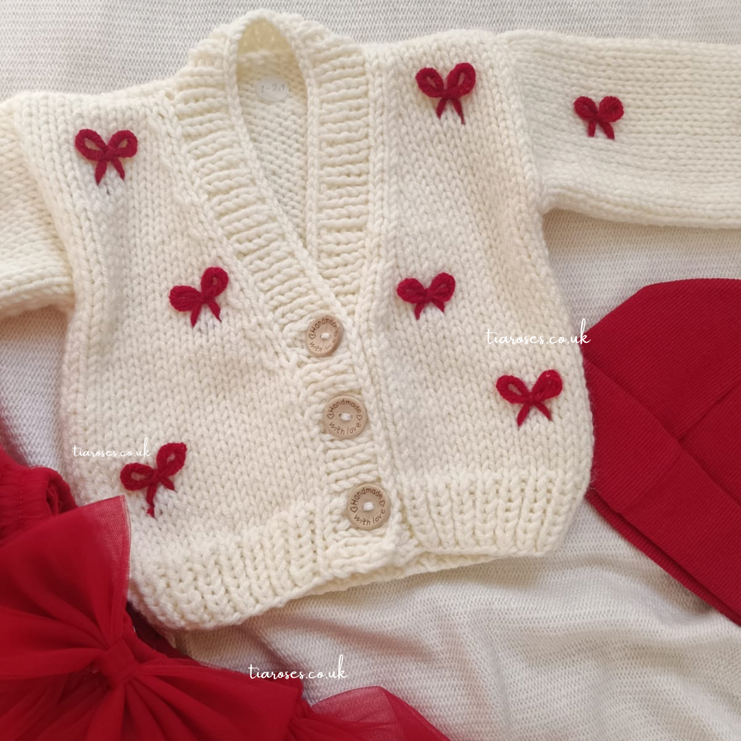 New style red loop bow handknitted cardigans
