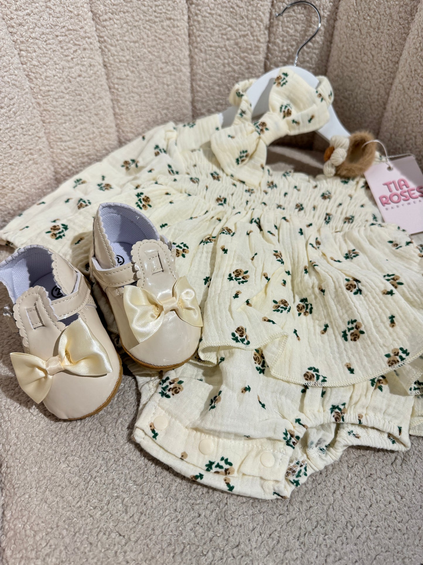 In stock Floral linen romper and headband