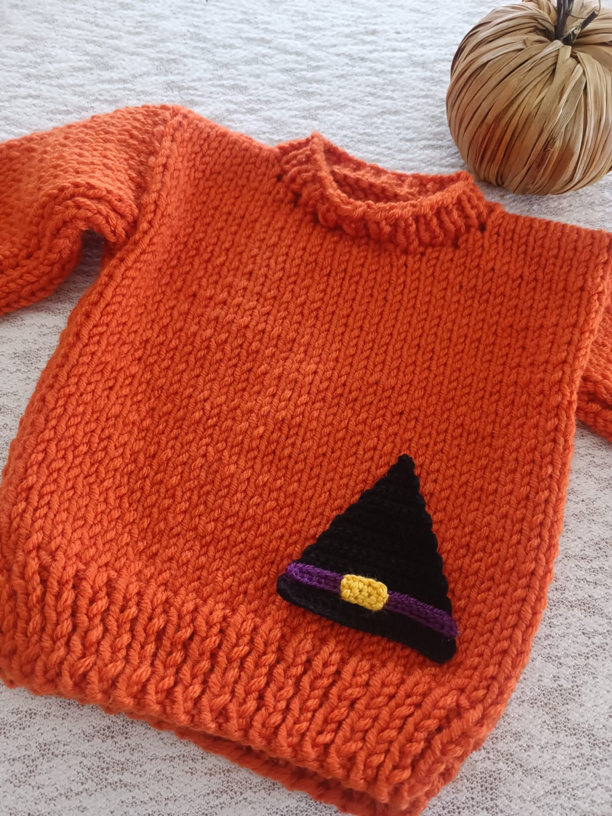 Pre order handknit Halloween hat jumper