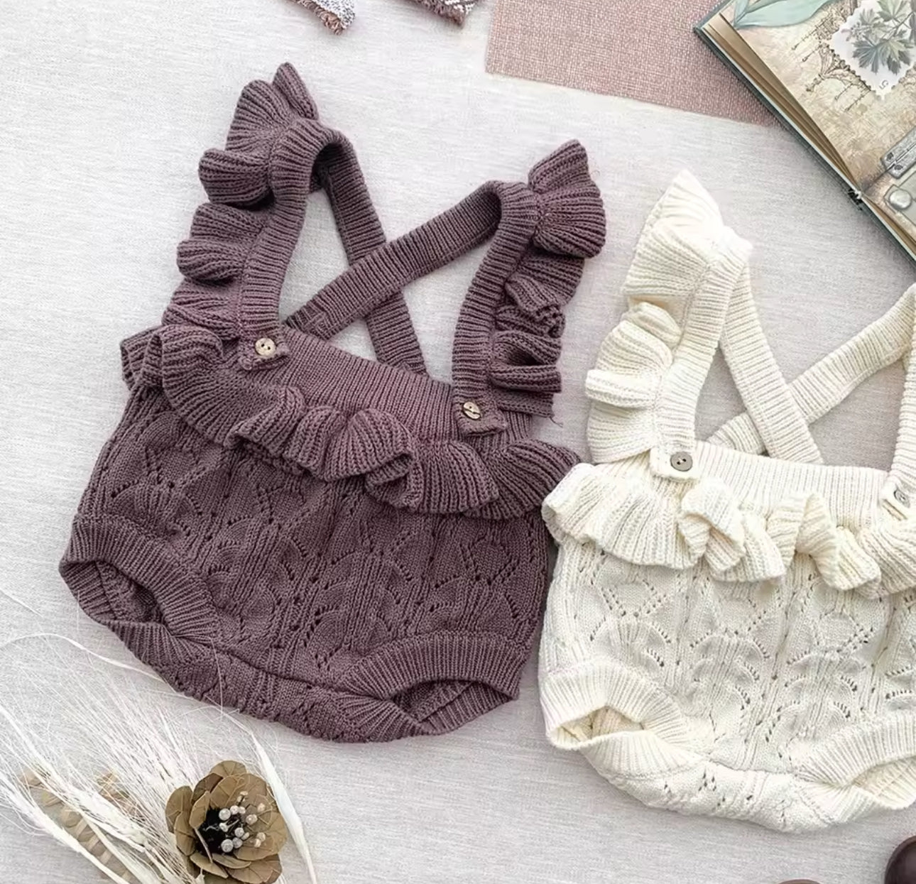 Pre order 100% cotton knitted romper and cardigan sets