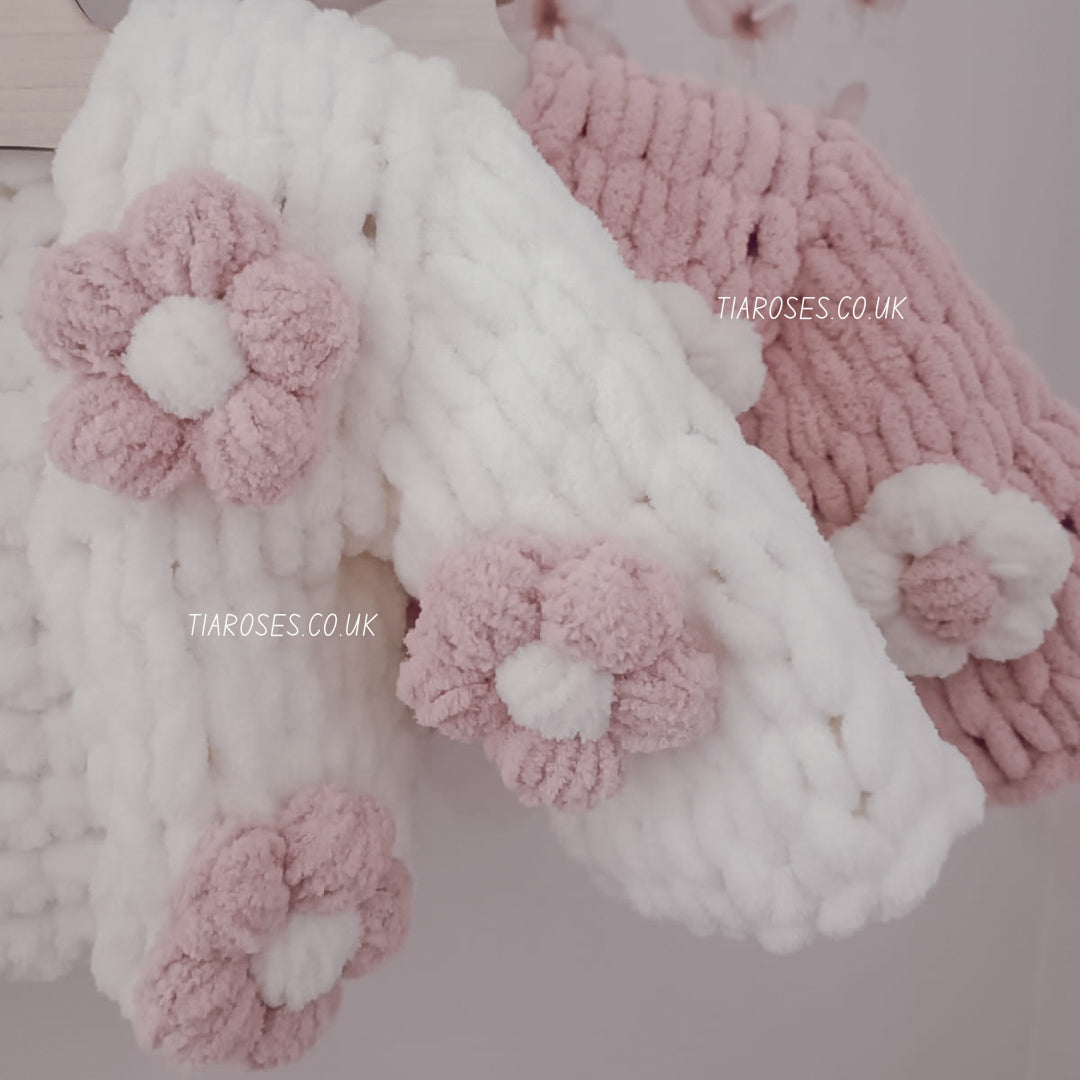 In stock New style soft handknitted flower ribbon cardigans