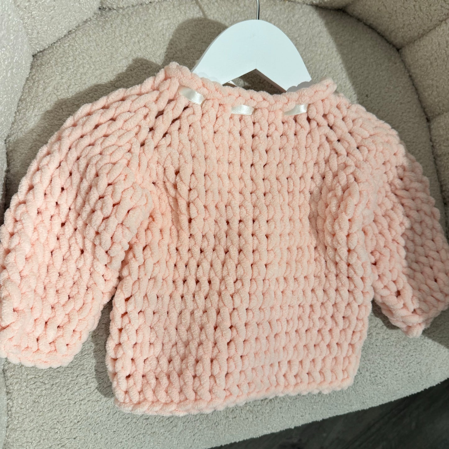In stock Pink soft knit ribbon cardigan