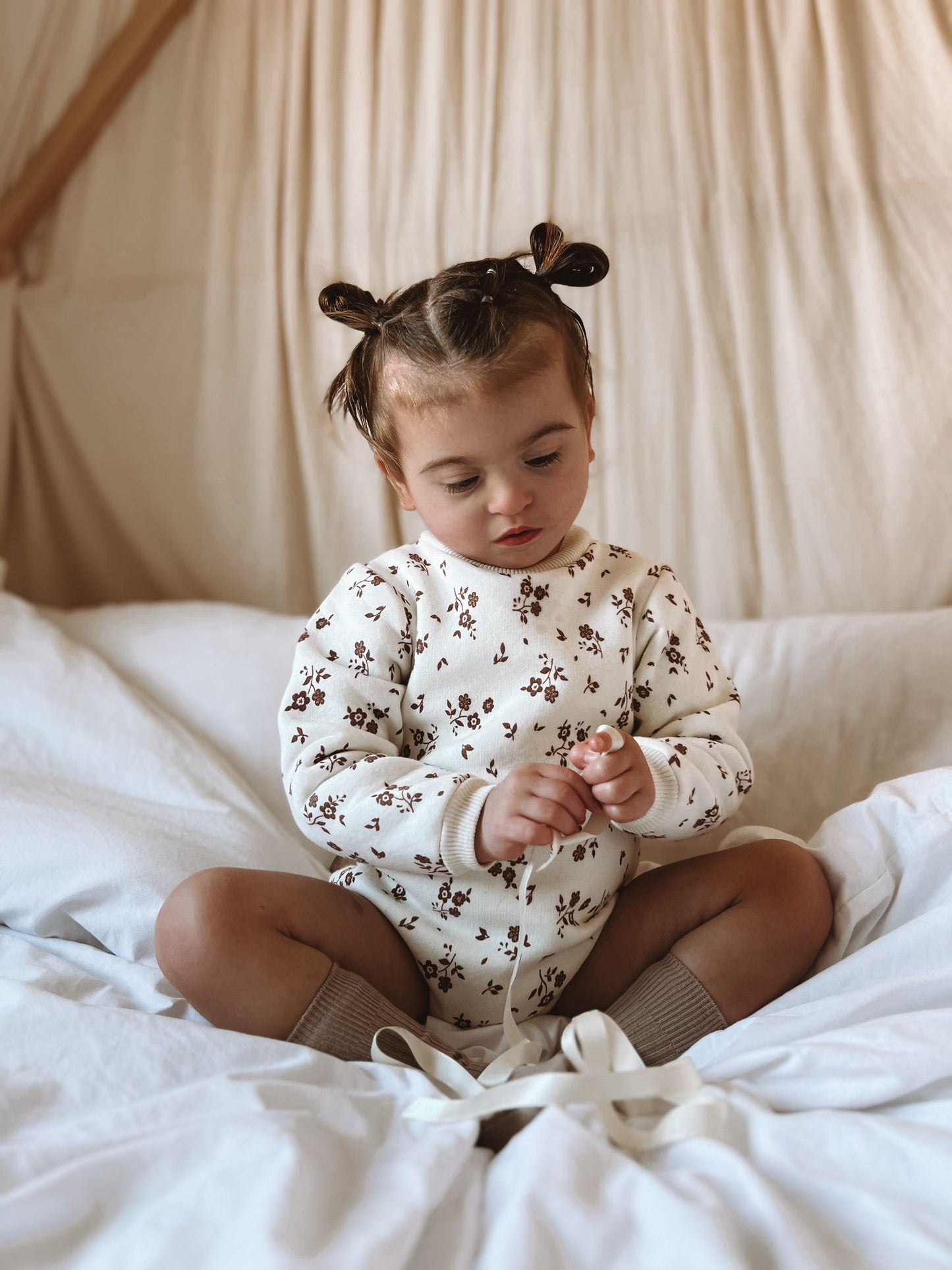 In stock spring handmade fleece lined floral romper