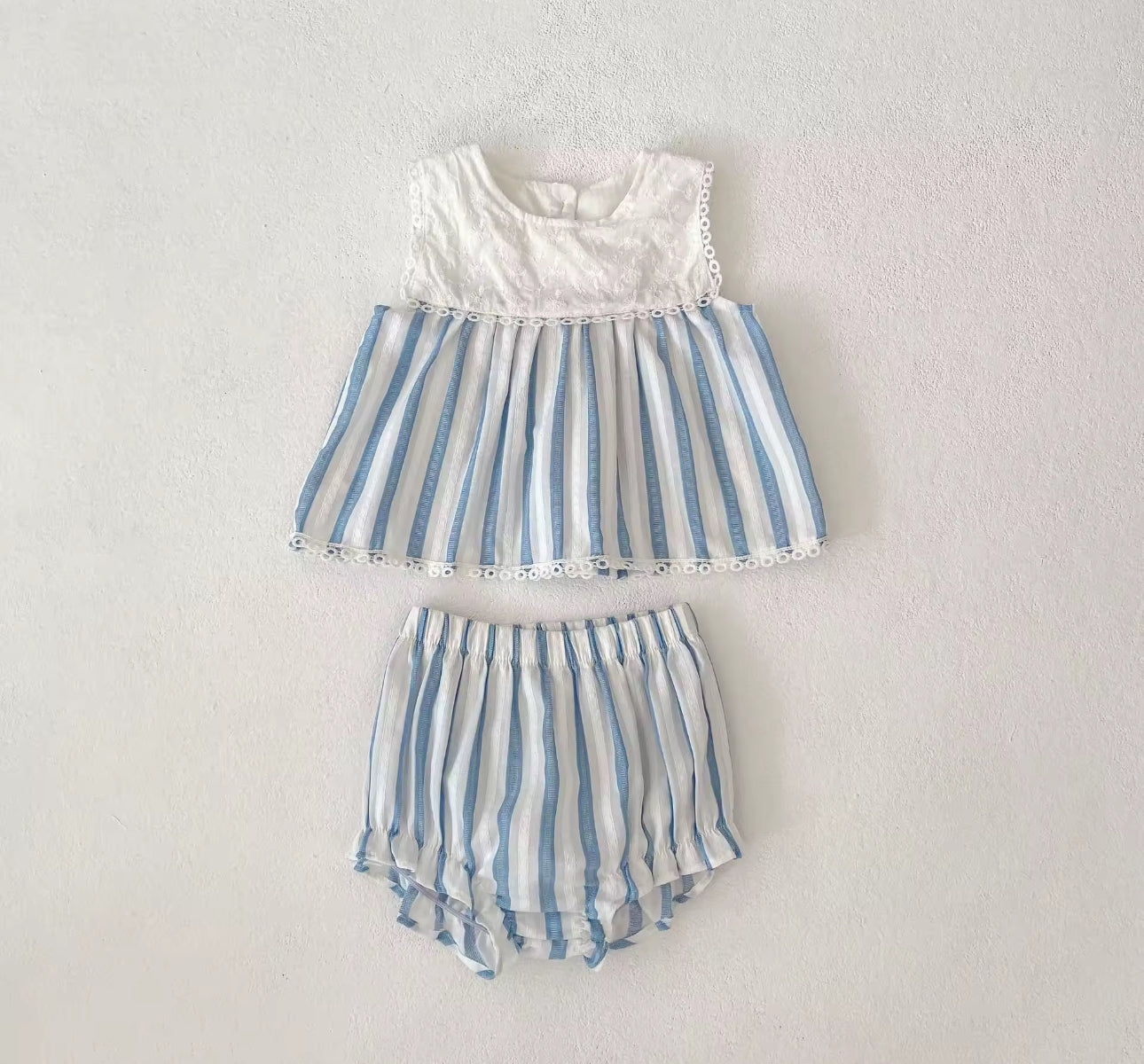 Blue stripe summer top and bloomer set