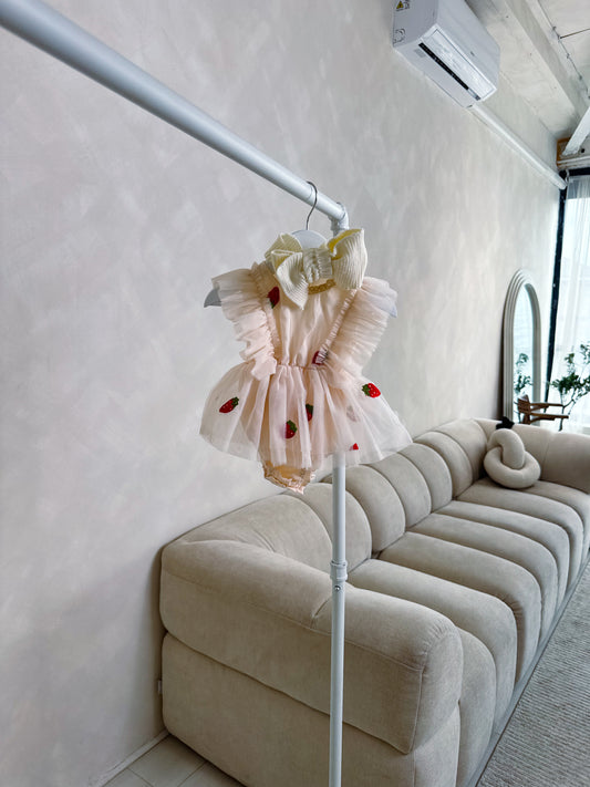 In stock summer cream strawberry tutu dress