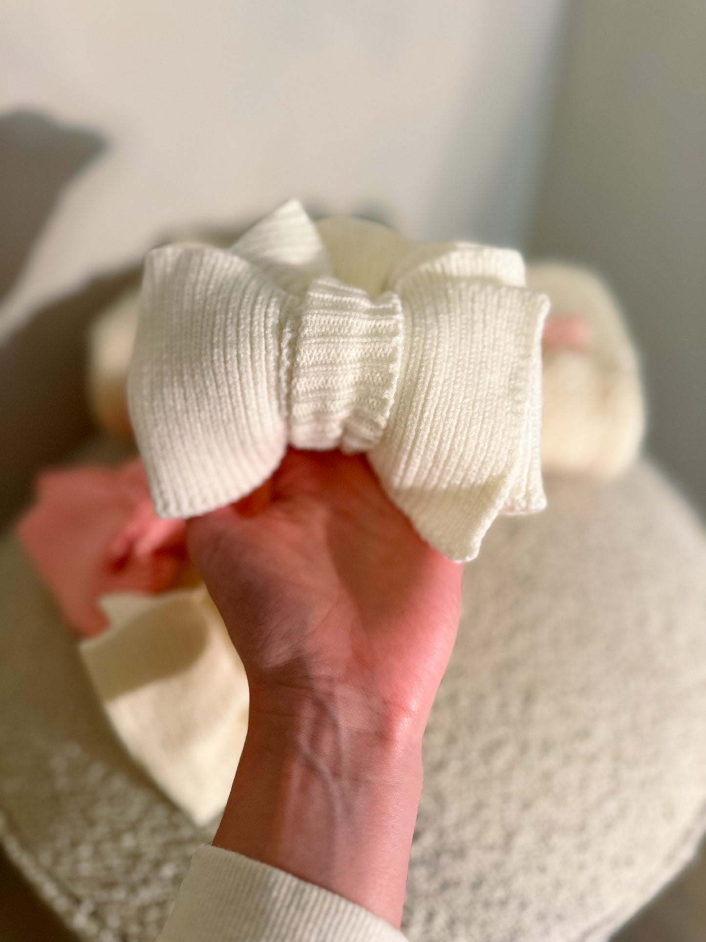 Chunky knitted summer bow headband in stock