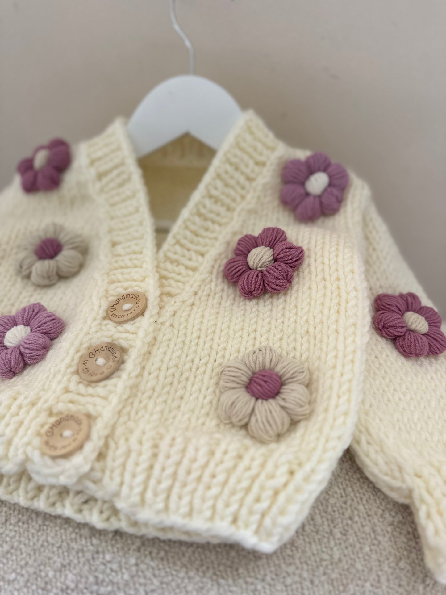 In stock cream and Iilac flower cardigan