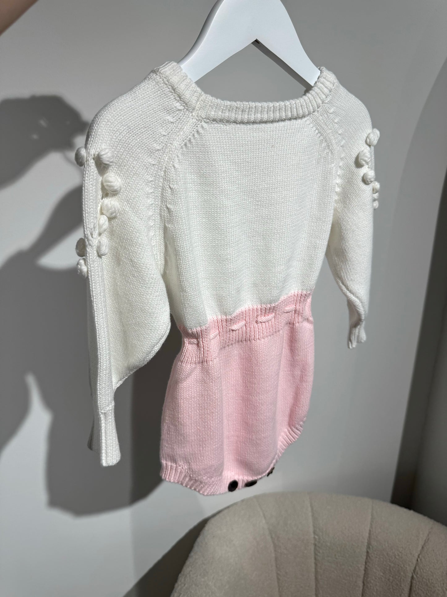 Knit heart romper pink