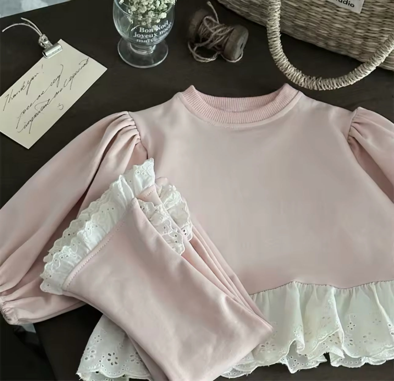 Two piece cotton lace trim spring sets (pre order)