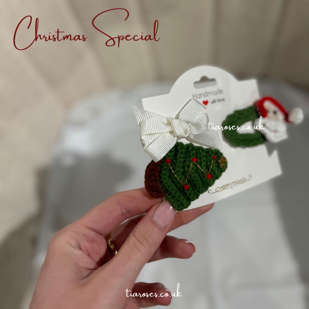 In stock handknitted Christmas hair clips